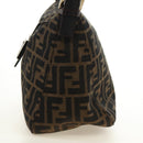 FENDI Zucca Canvas Mamma Baguette Shoulder Bag Black Brown Auth 186463V-4