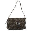 FENDI Zucca Canvas Mamma Baguette Shoulder Bag Black Brown Auth 186464-1