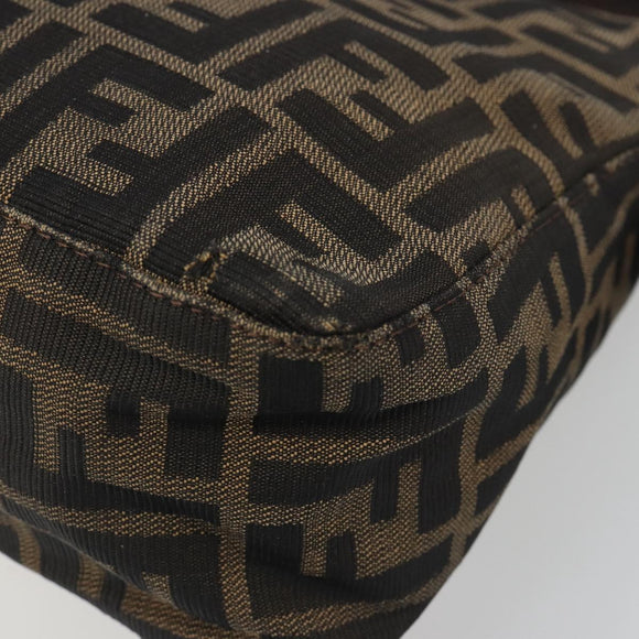 FENDI Zucca Canvas Mamma Baguette Shoulder Bag Black Brown Auth 186464