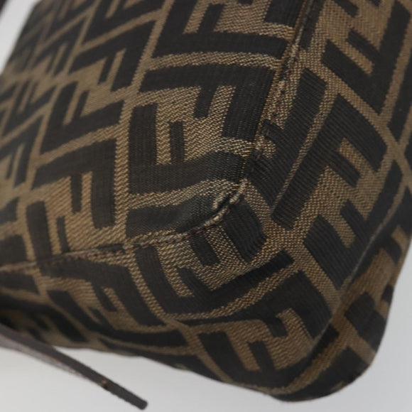 FENDI Zucca Canvas Mamma Baguette Shoulder Bag Black Brown Auth 186464