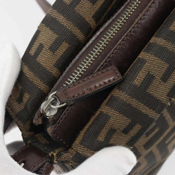 FENDI Zucca Canvas Mamma Baguette Shoulder Bag Black Brown Auth 186464