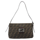 FENDI Zucca Canvas Mamma Baguette Shoulder Bag Black Brown Auth 186464-2
