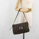 FENDI Zucca Canvas Mamma Baguette Shoulder Bag Black Brown Auth 186464-28