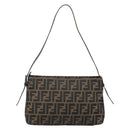 FENDI Zucca Canvas Mamma Baguette Shoulder Bag Black Brown Auth 186464-3