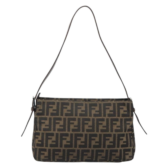 FENDI Zucca Canvas Mamma Baguette Shoulder Bag Black Brown Auth 186464