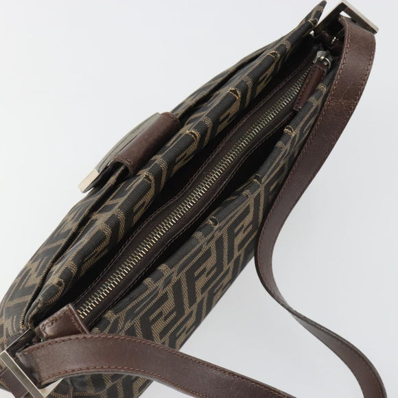 FENDI Zucca Canvas Mamma Baguette Shoulder Bag Black Brown Auth 186464