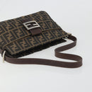FENDI Zucca Canvas Mamma Baguette Shoulder Bag Black Brown Auth 186464-7