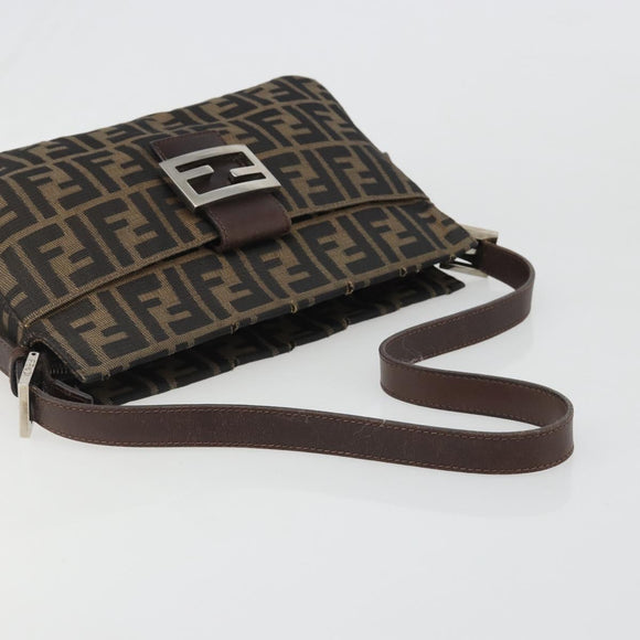 FENDI Zucca Canvas Mamma Baguette Shoulder Bag Black Brown Auth 186464