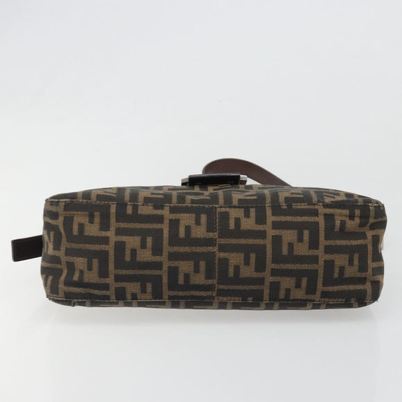 FENDI Zucca Canvas Mamma Baguette Shoulder Bag Black Brown Auth 186464