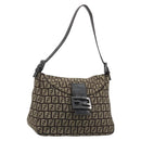 FENDI Zucchino Canvas Mamma Baguette Shoulder Bag Black Auth 186465V-1