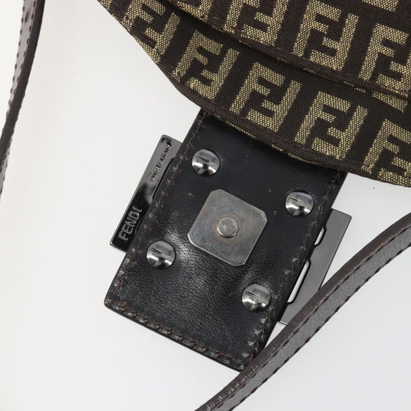 FENDI Zucchino Canvas Mamma Baguette Shoulder Bag Black Auth 186465V