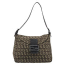 FENDI Zucchino Canvas Mamma Baguette Shoulder Bag Black Auth 186465V-13