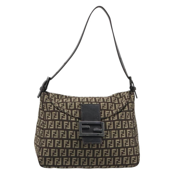FENDI Zucchino Canvas Mamma Baguette Shoulder Bag Black Auth 186465V
