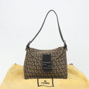 FENDI Zucchino Canvas Mamma Baguette Shoulder Bag Black Auth 186465V-12