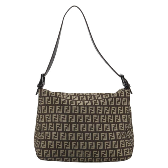 FENDI Zucchino Canvas Mamma Baguette Shoulder Bag Black Auth 186465V