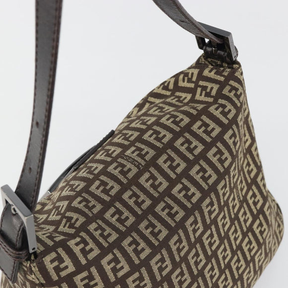 FENDI Zucchino Canvas Mamma Baguette Shoulder Bag Black Auth 186465V