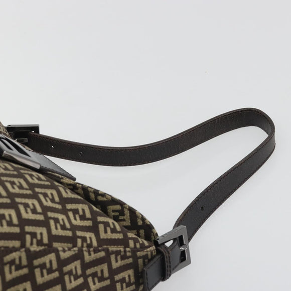 FENDI Zucchino Canvas Mamma Baguette Shoulder Bag Black Auth 186465V