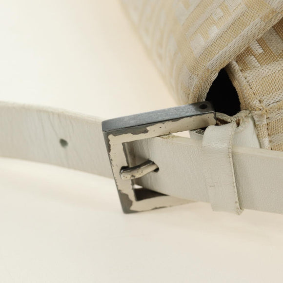 FENDI Zucchino Canvas Mamma Baguette Shoulder Bag White Silver Auth 186466V