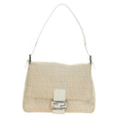 FENDI Zucchino Canvas Mamma Baguette Shoulder Bag White Silver Auth 186466V-2