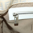 FENDI Zucchino Canvas Mamma Baguette Shoulder Bag White Silver Auth 186466V-25