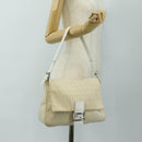 FENDI Zucchino Canvas Mamma Baguette Shoulder Bag White Silver Auth 186466V-28