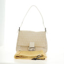 FENDI Zucchino Canvas Mamma Baguette Shoulder Bag White Silver Auth 186466V-29