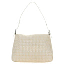 FENDI Zucchino Canvas Mamma Baguette Shoulder Bag White Silver Auth 186466V-3