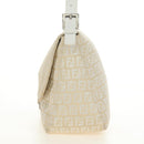 FENDI Zucchino Canvas Mamma Baguette Shoulder Bag White Silver Auth 186466V-4