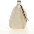 FENDI Zucchino Canvas Mamma Baguette Shoulder Bag White Silver Auth 186466V-5