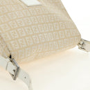 FENDI Zucchino Canvas Mamma Baguette Shoulder Bag White Silver Auth 186466V-6