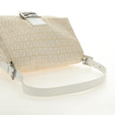 FENDI Zucchino Canvas Mamma Baguette Shoulder Bag White Silver Auth 186466V-7