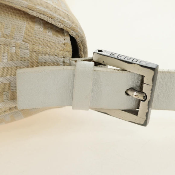 FENDI Zucchino Canvas Mamma Baguette Shoulder Bag White Silver Auth 186466V