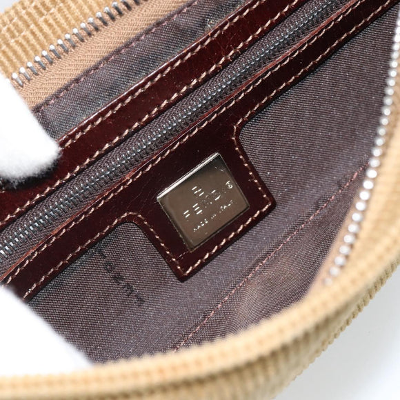 FENDI Mamma Baguette Shoulder Bag Corduroy Brown Silver Auth 186467V