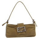 FENDI Mamma Baguette Shoulder Bag Corduroy Brown Silver Auth 186467V-13