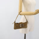 FENDI Mamma Baguette Shoulder Bag Corduroy Brown Silver Auth 186467V-26