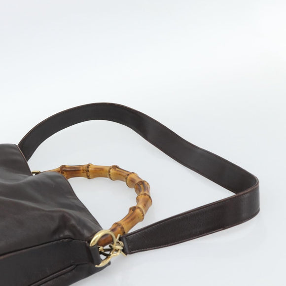 GUCCI Bamboo Shoulder Bag Leather 2way Brown Gold 001 2852 1577 Auth 186540