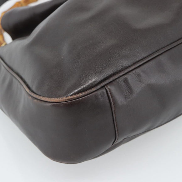 GUCCI Bamboo Shoulder Bag Leather 2way Brown Gold 001 2852 1577 Auth 186540