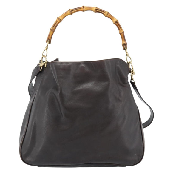 GUCCI Bamboo Shoulder Bag Leather 2way Brown Gold 001 2852 1577 Auth 186540