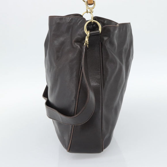 GUCCI Bamboo Shoulder Bag Leather 2way Brown Gold 001 2852 1577 Auth 186540