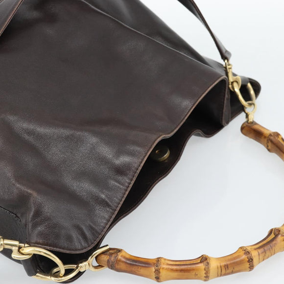 GUCCI Bamboo Shoulder Bag Leather 2way Brown Gold 001 2852 1577 Auth 186540