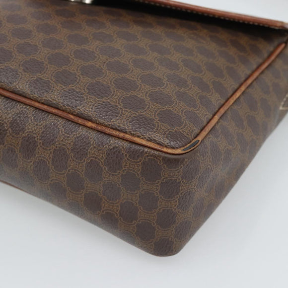CELINE Macadam Canvas Shoulder Bag PVC Leather Brown Gold Auth 186541