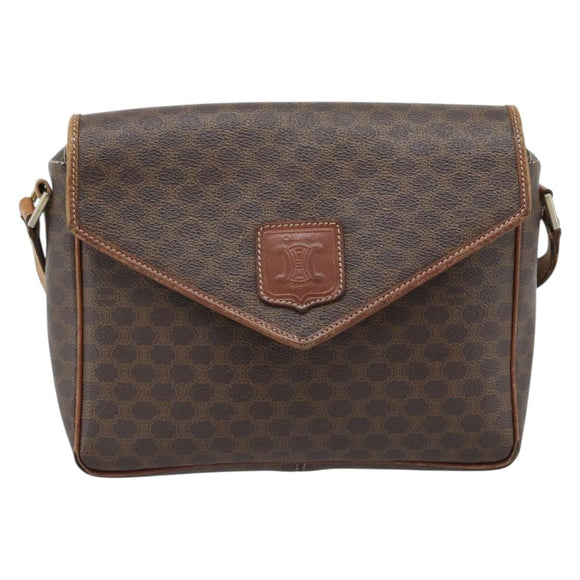 CELINE Macadam Canvas Shoulder Bag PVC Leather Brown Gold Auth 186541