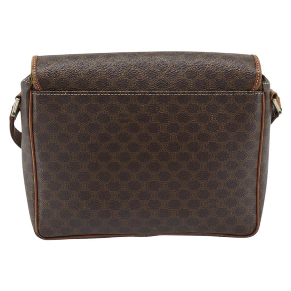 CELINE Macadam Canvas Shoulder Bag PVC Leather Brown Gold Auth 186541