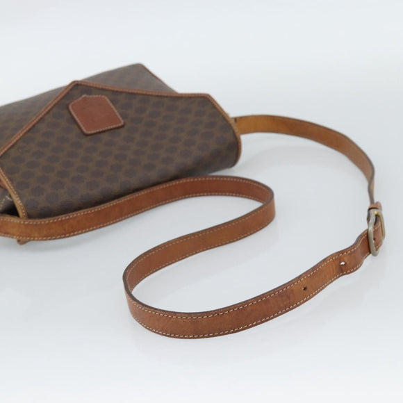 CELINE Macadam Canvas Shoulder Bag PVC Leather Brown Gold Auth 186541