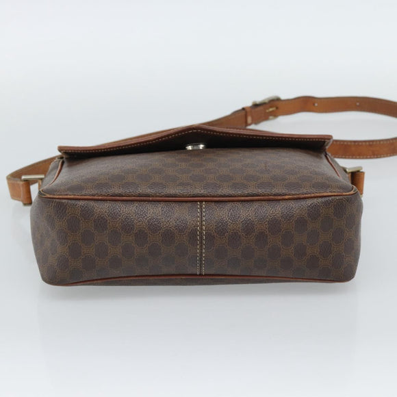CELINE Macadam Canvas Shoulder Bag PVC Leather Brown Gold Auth 186541