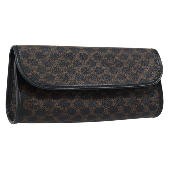 CELINE Macadam Canvas Pouch PVC Leather Black Gold Auth 186542A