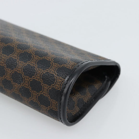 CELINE Macadam Canvas Pouch PVC Leather Black Gold Auth 186542A