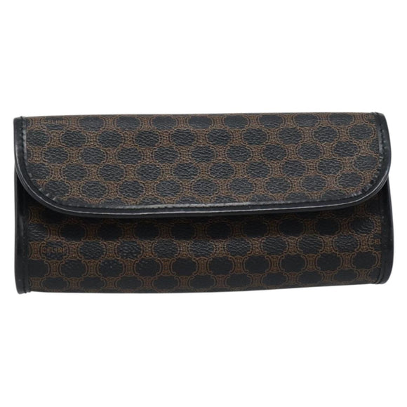 CELINE Macadam Canvas Pouch PVC Leather Black Gold Auth 186542A