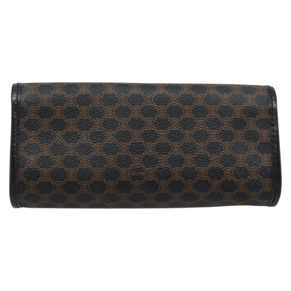 CELINE Macadam Canvas Pouch PVC Leather Black Gold Auth 186542A