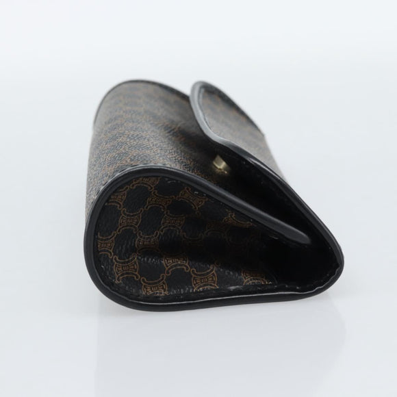 CELINE Macadam Canvas Pouch PVC Leather Black Gold Auth 186542A
